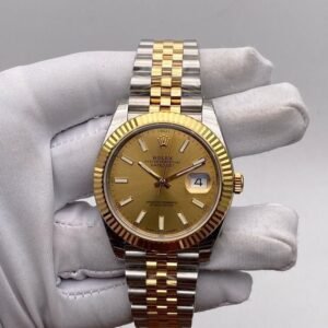 Rolex Datejust 41 Two Tone Yellow Gold Champagne Index Dial Jubilee Bracelet Fluted Bezel