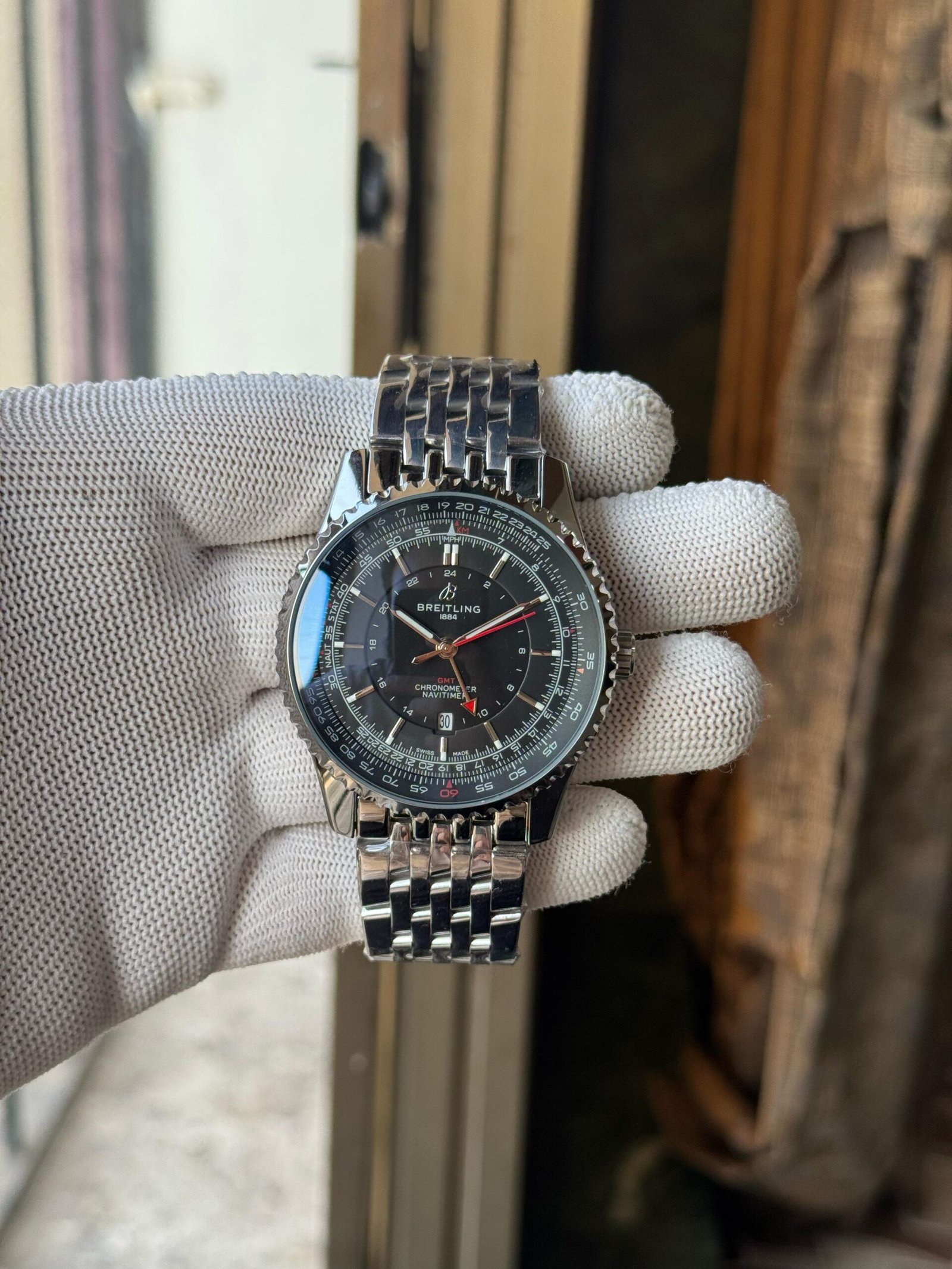 Breitling Navitimer GMT Automatic GMT 41mm Black Dial Stainless Steel Bracelet