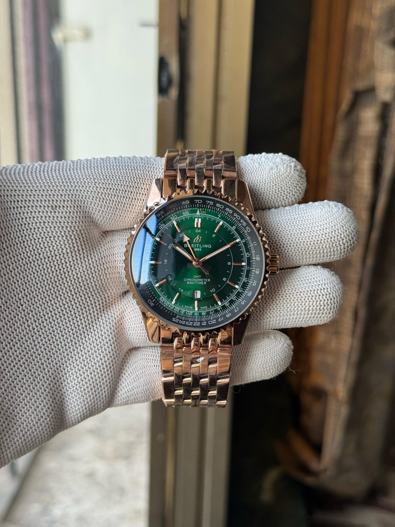 Breitling Navitimer GMT Automatic GMT 41mm Green Dial Rose Gold R32310